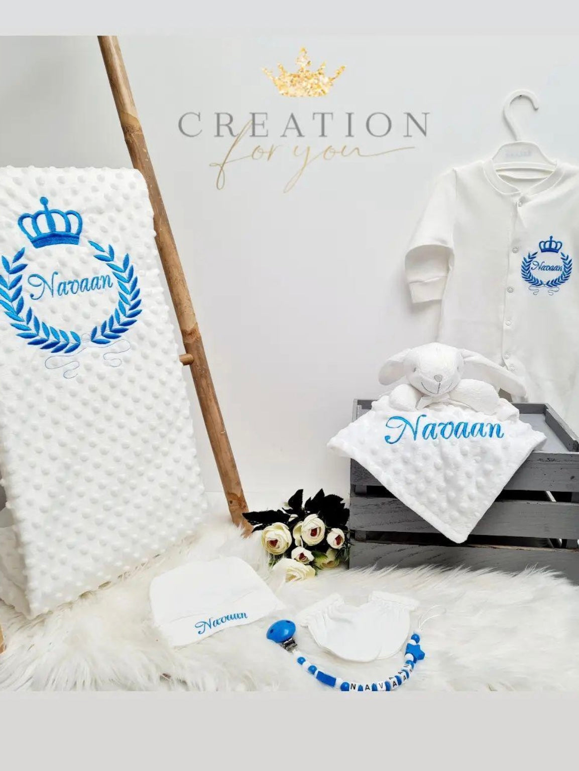 Coffret naissance garçon bleu roi personnalisé
