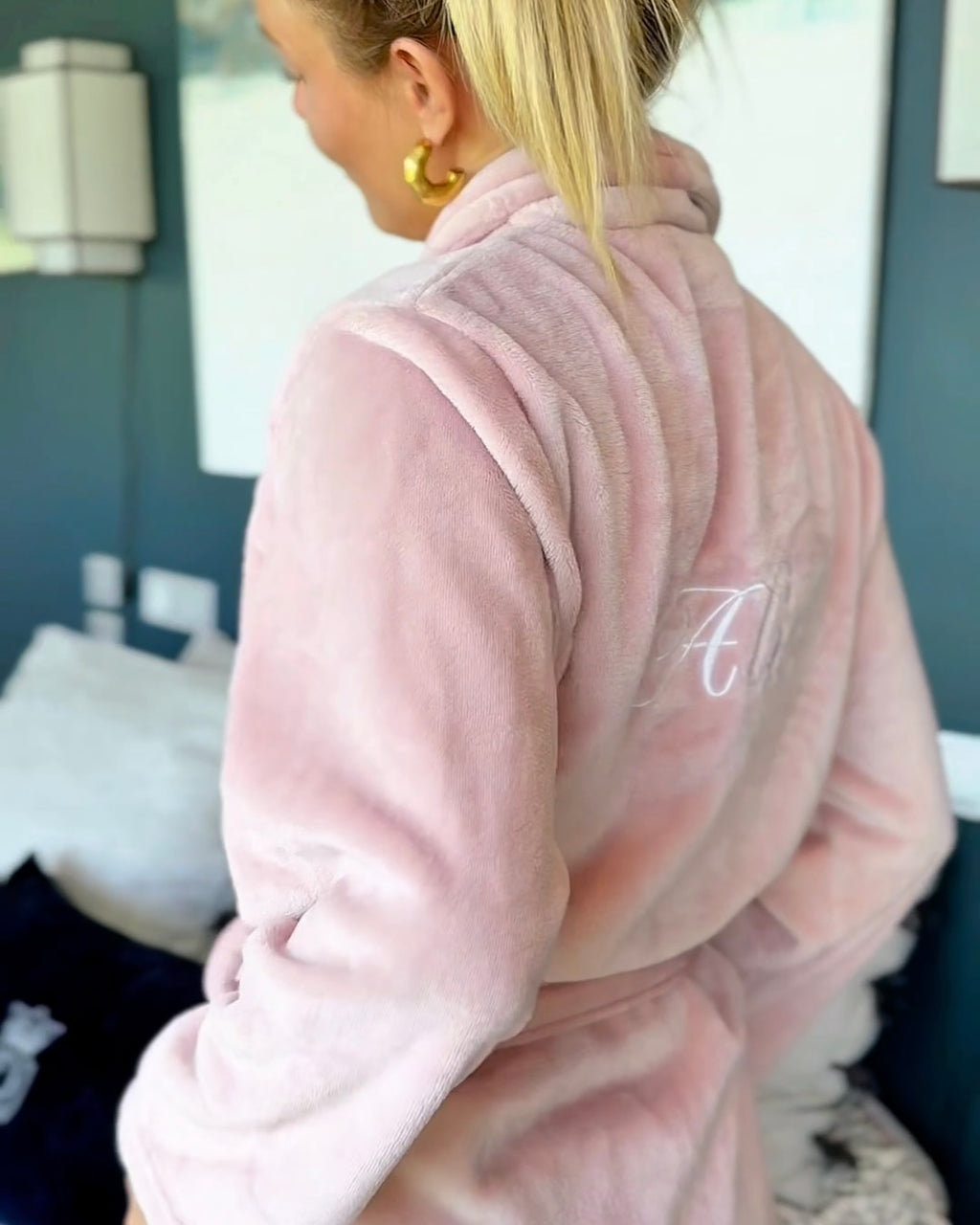 Peignoir polaire rose personnalisé brodé prénom