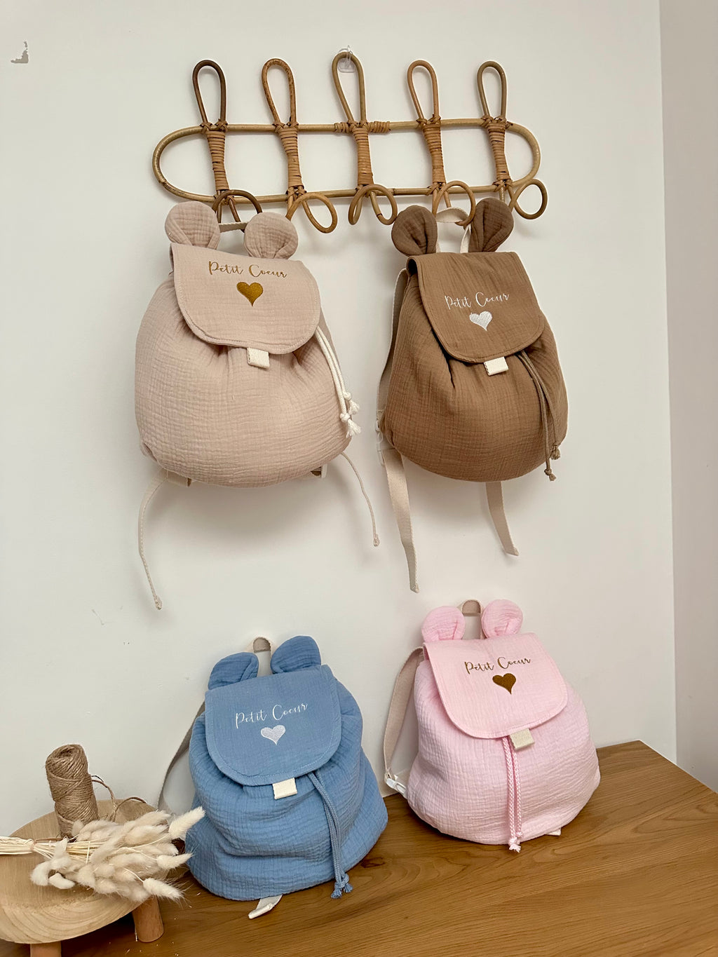 Sac à dos gaze de coton personnalisé brodé prénom