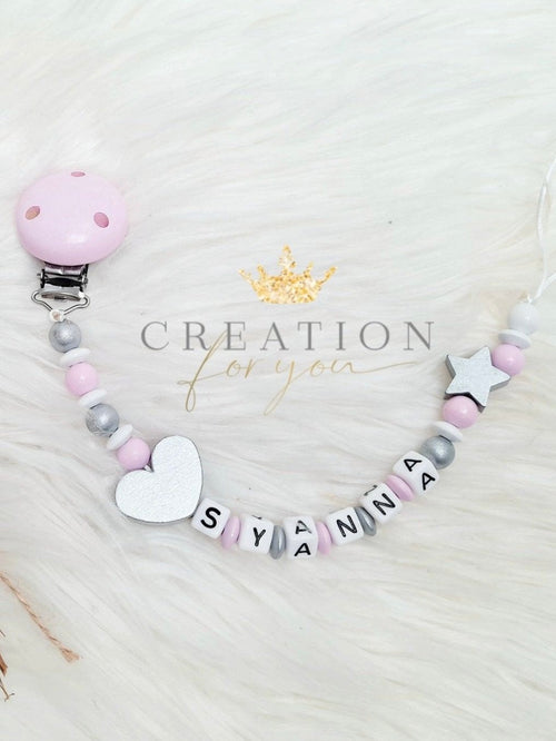 Attache tétine Silver Pink personnalisée