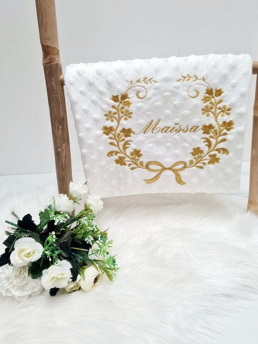 Couverture blanc motifs fleurie gold