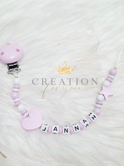 Attache tétine white and pink personnalisée