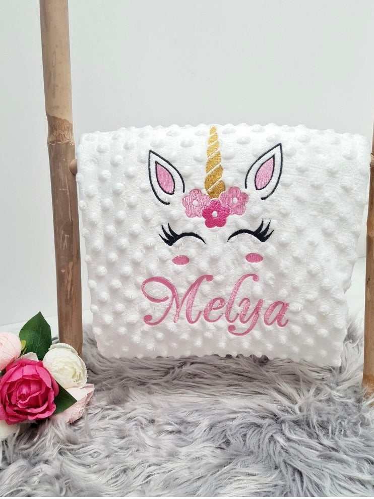 Unicorn blanket first name pink