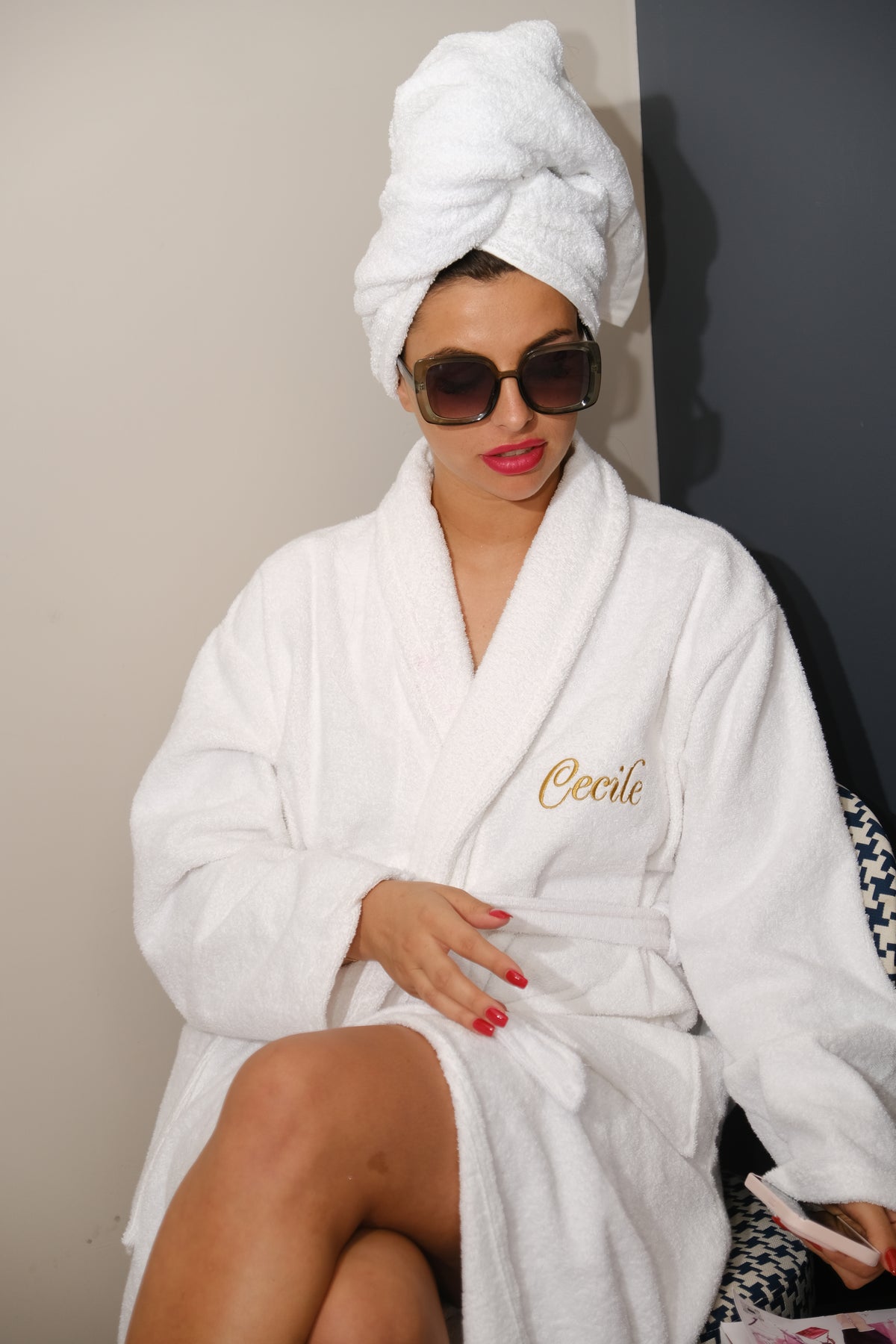 Peignoir de bain personnalisé brodé au dos