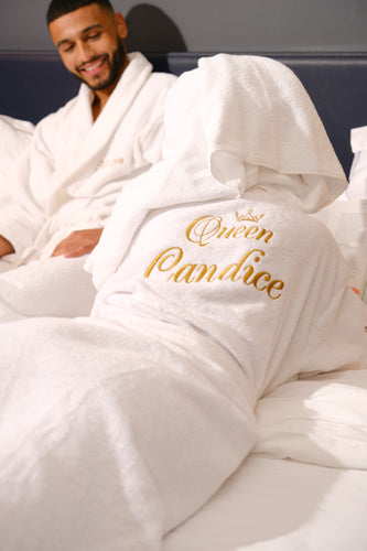 Peignoir KING & QUEEN brodé en éponge personnalisée – Création For You