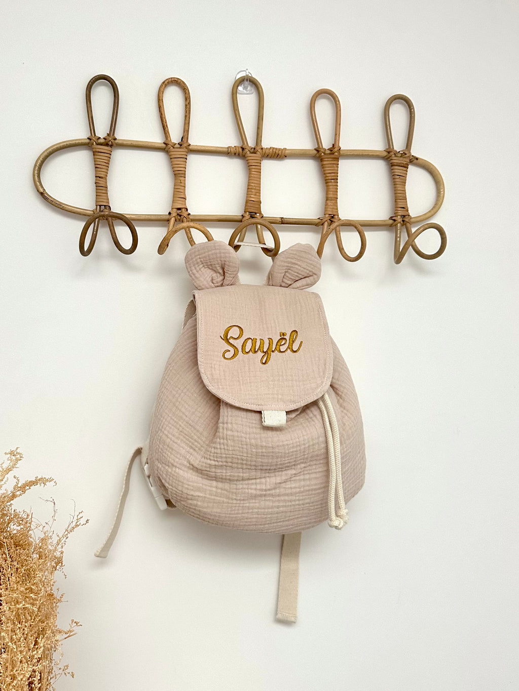 Sac à dos gaze coton brodé cadeau naissance