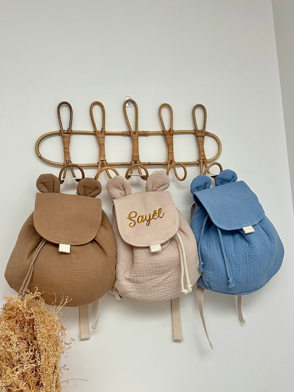 Sac à dos enfant gaze coton marron blanc