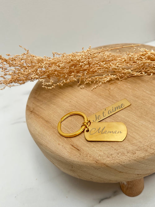 Porte-clé en acier inoxydable doré –Gravé personnalisé