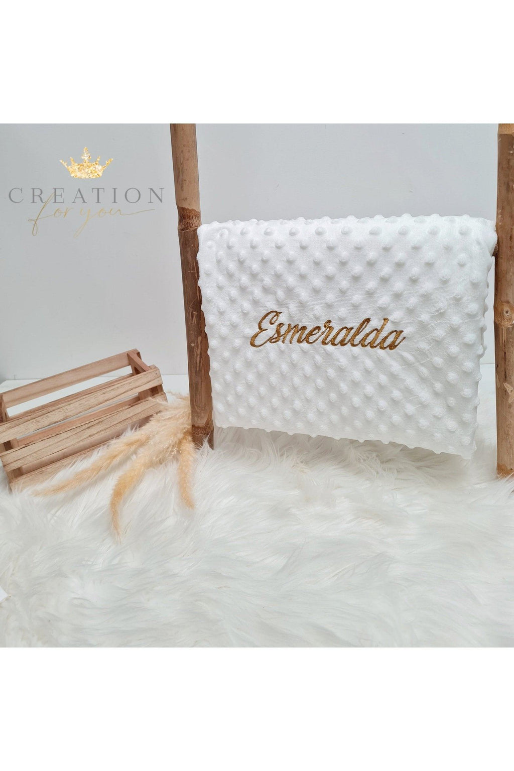 Couverture brodée gold prénom cadeau naissance